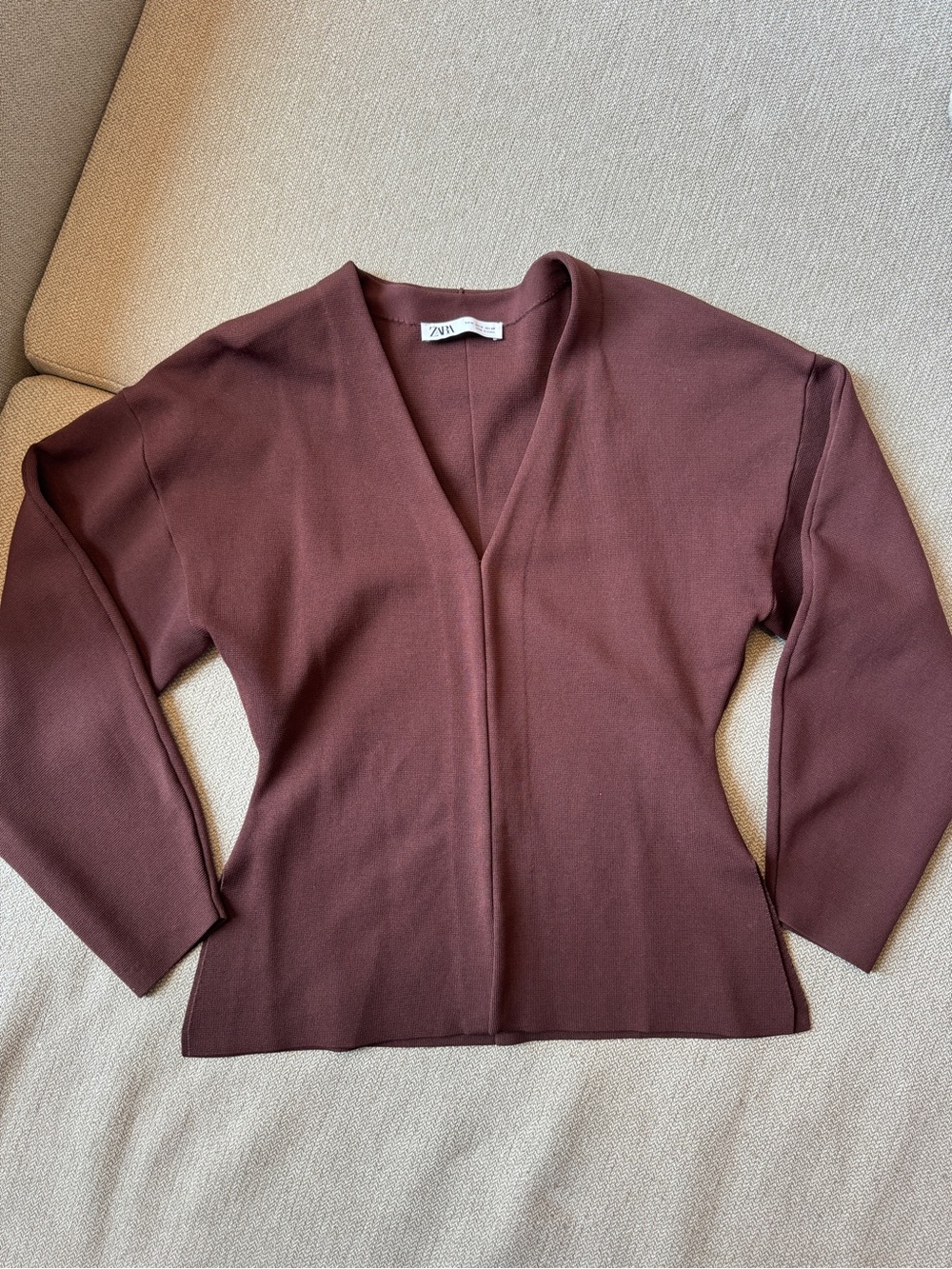 Zara Plum-Brown V-Neck Knit Sweater